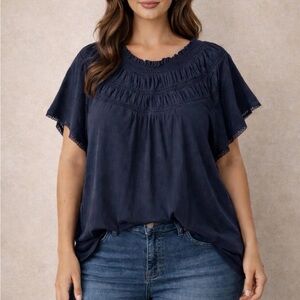 Elie Tahari woman Navy peasant boho flutter sleeve NWT 3X